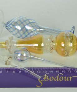 Parfumflesjes Oriëntaals blauw, amber goudkleurig glas met parelmoerglans