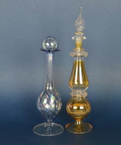 Parfumflesjes Oriëntaals blauw, amber goudkleurig glas met parelmoerglans