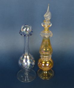 Parfumflesjes Oriëntaals blauw, amber goudkleurig glas met parelmoerglans
