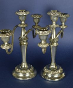 Kandelaars - driearmig Lanthe England 1958 - verzilverd - set van 2