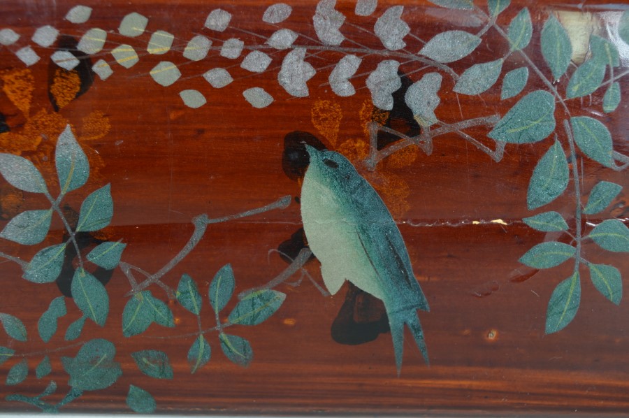 Lakdoos voor penselen met blauwe zwaluw -antiek