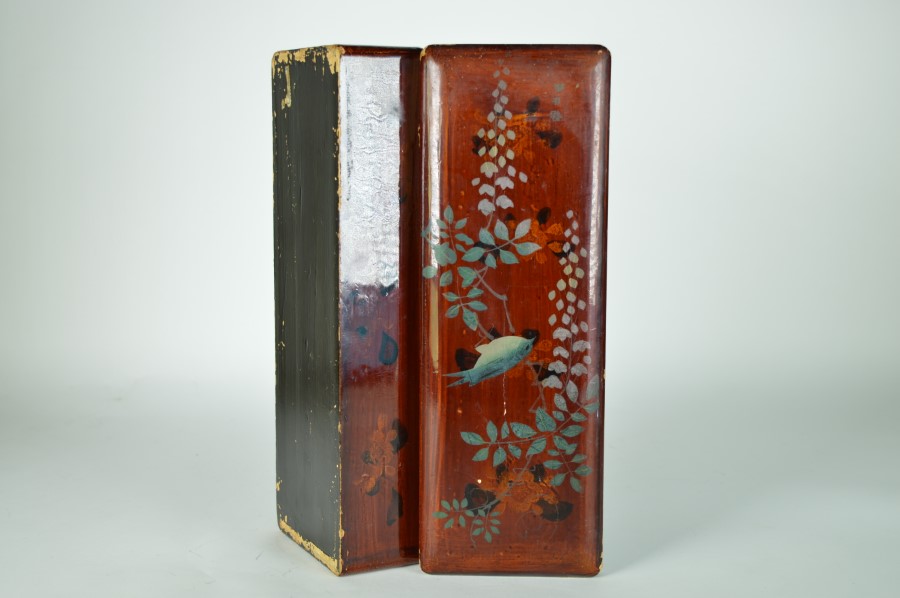 Lakdoos voor penselen met blauwe zwaluw -antiek