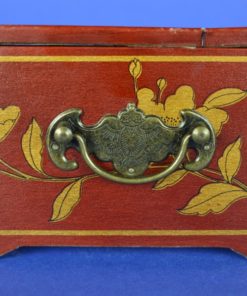 Make-up en juwelenkistje - rood leer, hout en koper