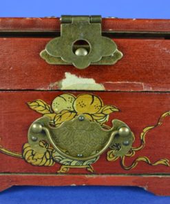 Make-up en juwelenkistje - rood leer, hout en koper