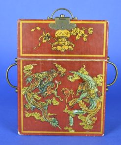 Make-up en juwelenkistje - rood leer, hout en koper