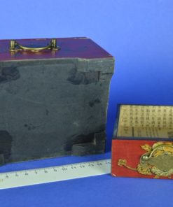 Make-up en juwelenkistje - rood leer, hout en koper