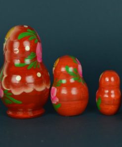 Matroesjka rood met roze rozen - hout