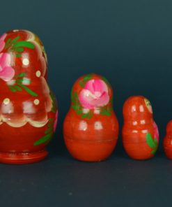 Matroesjka rood met roze rozen - hout