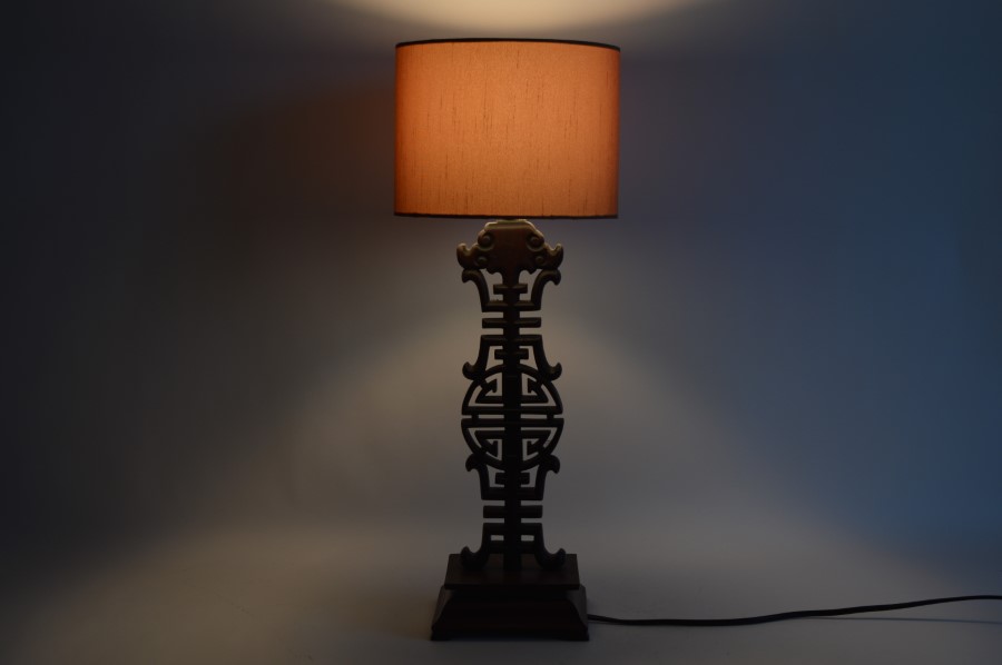 Tafellamp met Chinese symbolen - Hout