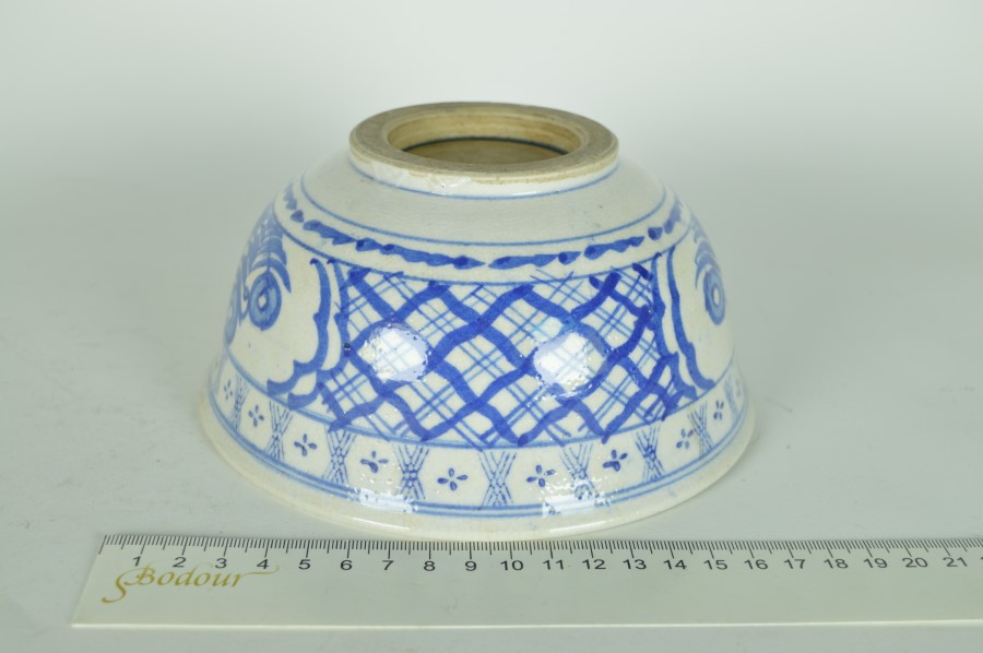 Chinese schaal blauw met grijs handgemaakt - antiek keramiek