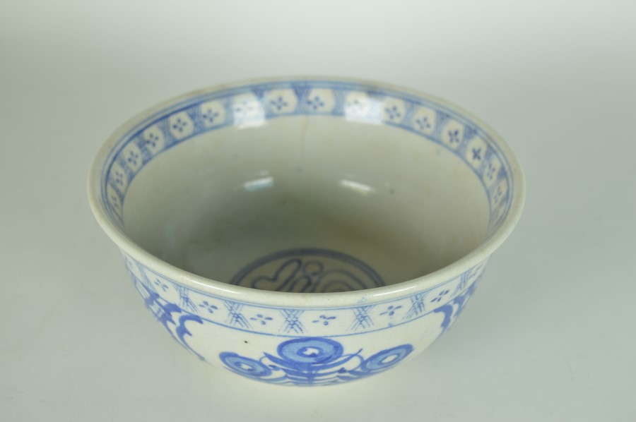 Chinese schaal blauw met grijs handgemaakt - antiek keramiek