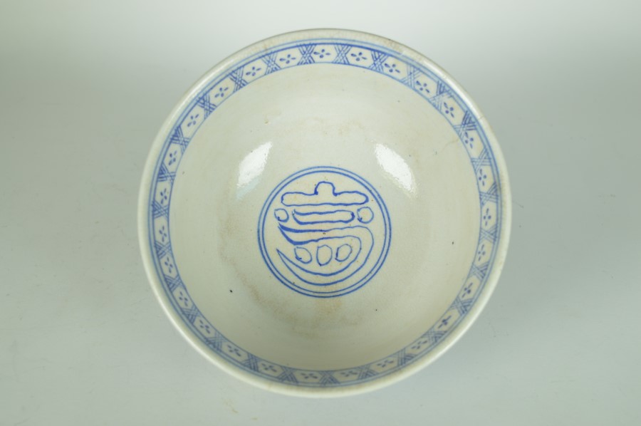 Chinese schaal blauw met grijs handgemaakt - antiek keramiek