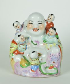 Lachende gelukkige Boeddha met 5 kinderen - porselein