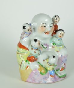 Lachende gelukkige Boeddha met 5 kinderen - porselein