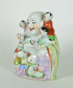 Lachende gelukkige Boeddha met 5 kinderen - porselein