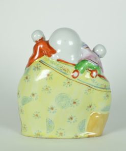 Lachende gelukkige Boeddha met 5 kinderen - porselein