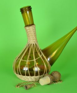 Porrón met stop en rieten omhulling - amberkleurig glas - 1 liter