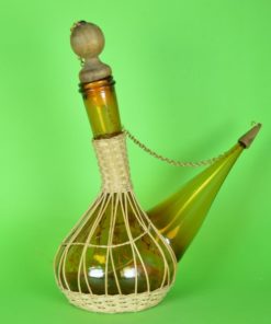 Porrón met stop en rieten omhulling - amberkleurig glas - 1 liter