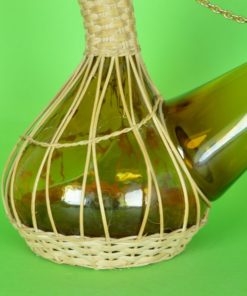 Porrón met stop en rieten omhulling - amberkleurig glas - 1 liter