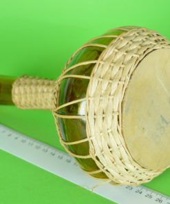 Porrón met stop en rieten omhulling - amberkleurig glas - 1 liter