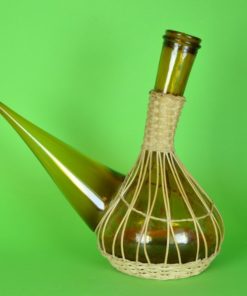 Porrón met stop en rieten omhulling - amberkleurig glas - 1 liter