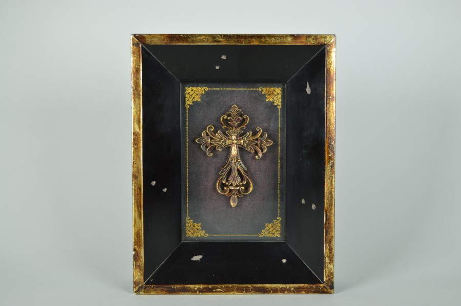 Religieus kruis barok - goud in zwarte lijst