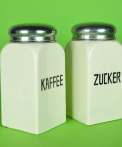 Voorraadbussen kaffee en zucker -aardewerk en chroom