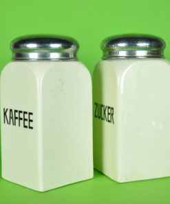 Voorraadbussen kaffee en zucker -aardewerk en chroom