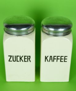 Voorraadbussen kaffee en zucker -aardewerk en chroom