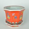 Bloempot met onderschotel achthoekig rood - Chinees keramiek