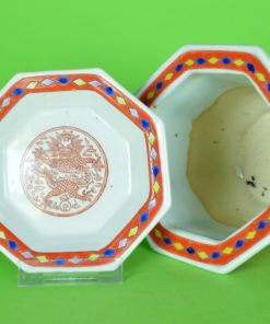 Bloempot met onderschotel achthoekig rood - Chinees keramiek