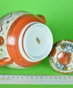 Japanse Kutani theepot met waaier en 3 Geisha's In een cartouche - keramiek
