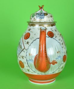 Japanse Kutani theepot met waaier en 3 Geisha's In een cartouche - keramiek