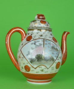 Japanse Kutani theepot met waaier en 3 Geisha's In een cartouche - keramiek