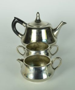 Theepot met melkkan en suikerpot - zilverkleurig metaal