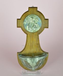 Wijwaterbakje Maria en kind Jezus - eikenhout, glas, metaal