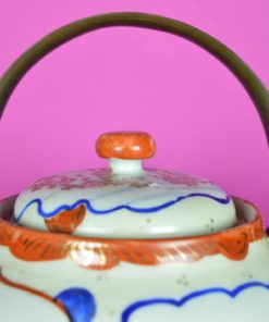 Chinese theepot met kersenbloesem en koperen handvat - Antiek porselein