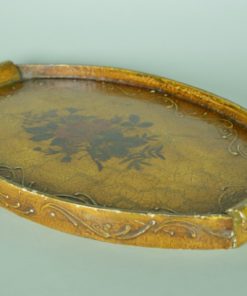 Dienblad cognac kleurig met bloemen - hout