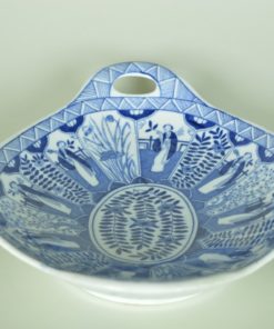 Schaal Japans ovaal blauw en wit - antiek porselein