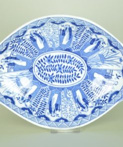 Schaal Japans ovaal blauw en wit - antiek porselein