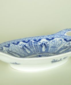 Schaal Japans ovaal blauw en wit - antiek porselein