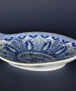 Schaal Japans ovaal blauw en wit - antiek porselein