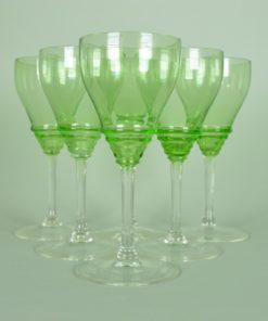 Wijn- of portglazen met ribbel, groen en kleurloos glas - set van 6