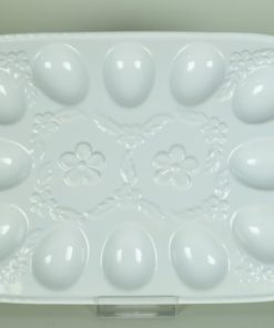 Eierbord met bloemen - wit porselein