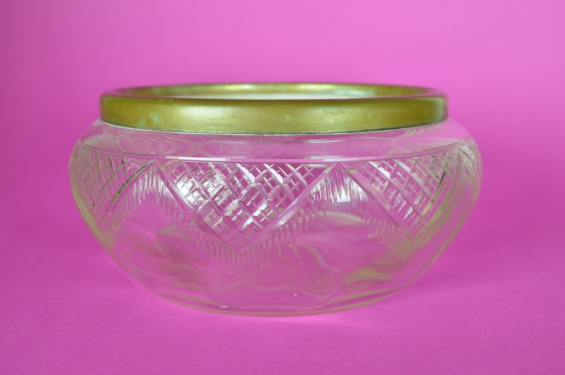 Fruitschaal - glas en rand van koper